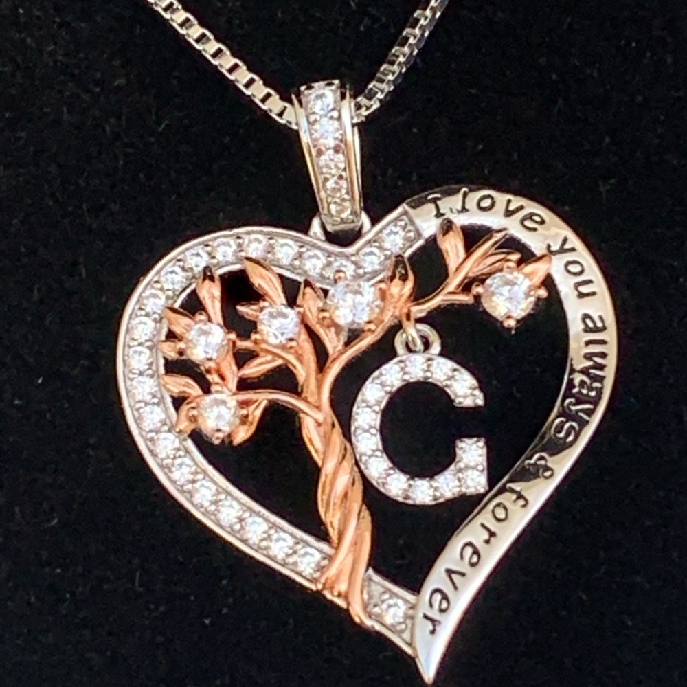 Tree of Life Heart Pendant Necklace with Initial Charm